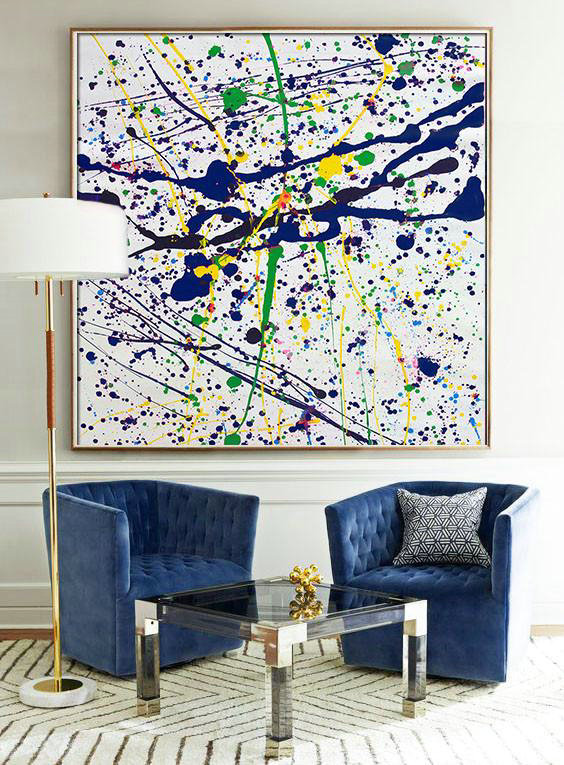 Large Abstract Art,Oversized Contemporary Art,Extra Large Artwork,Blue,White,Yellow,Green.etc